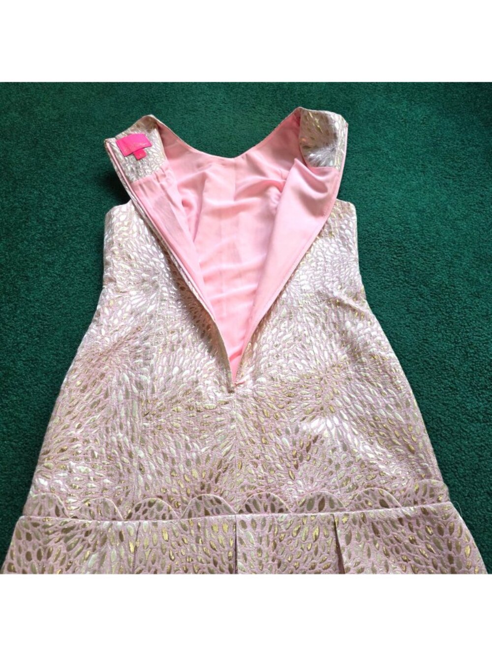 Lilly Pulitzer Abree Dress Sz M Prosseco Pink Lagoon Jacquard Gold Brocade EUC - Picture 3 of 10
